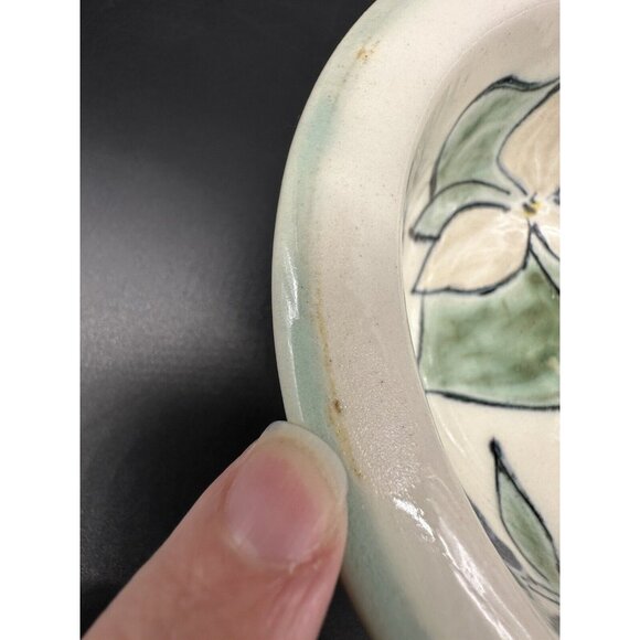 Studio Art Pottery Bowl Violets Trillium Flowers Hand Painted Signed Floral Dish - Picture 8 of 9